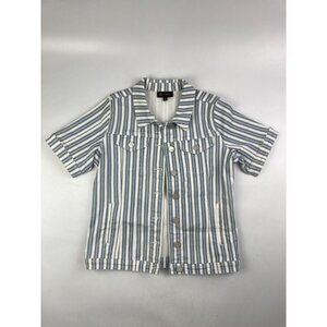 DG2 Diane Gilman Women's S Blue and White Stripe Short Sleeve Jean Jacket